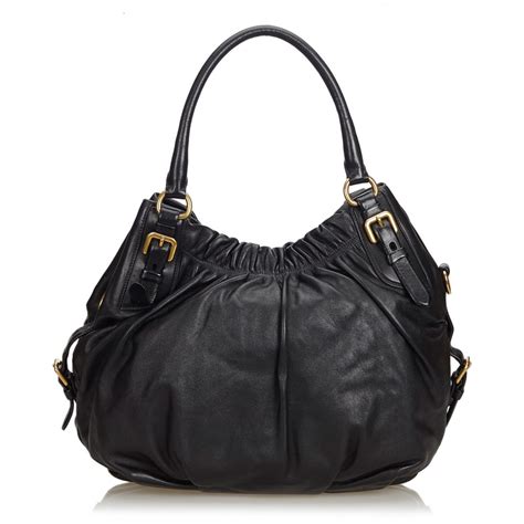 prada leather handbags black|vintage black leather prada handbag.